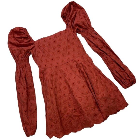 Caroline Constas Wren Puff-Sleeve Square Neck Daisy Mini Dress Sienna - Picture 2 of 8